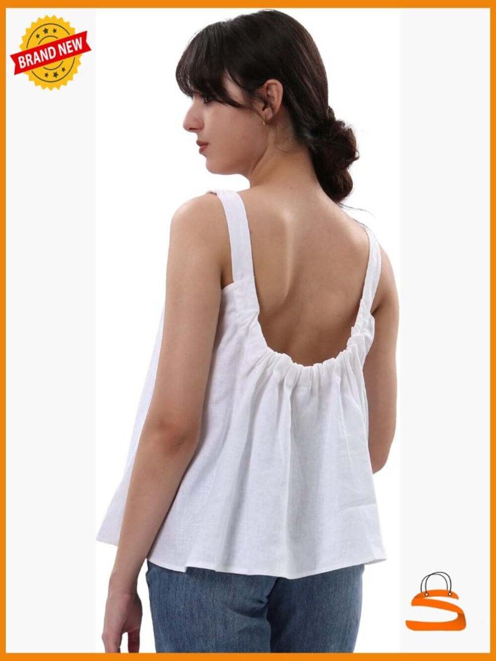 Pure Linen Square Neck Sleeveless Tank Top Summer